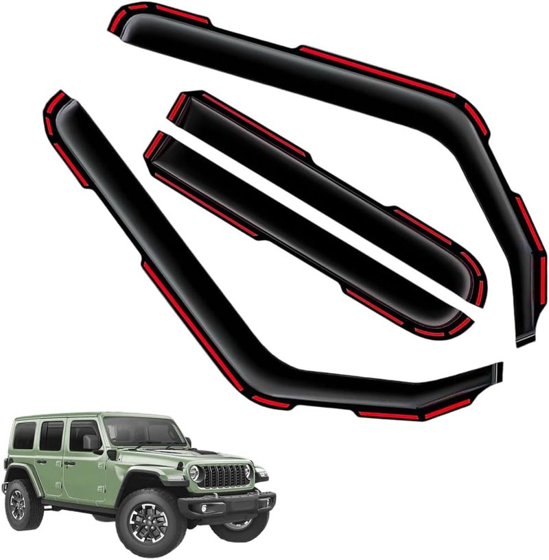 LONGKEES in-Channel Window Visors Rain Guards FIT Jeep Wrangler JL 2018-2025/Gladiator 2020-2025 (2018-2025) – 4-Piece in-Channel Dark-Smoke Polycarbonate Vent Deflectors - Image 1